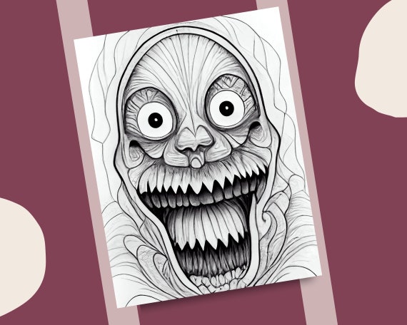 Scary faces coloring pages horror theme monsters printable coloring book spooky monster drawings download now