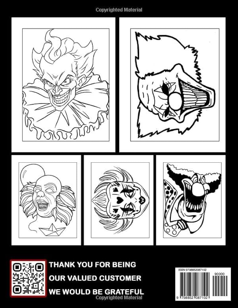 Creepy clown coloring book scary face coloring pages with shocking illustrations for adults relaxation and stress relief miranda mariam libros