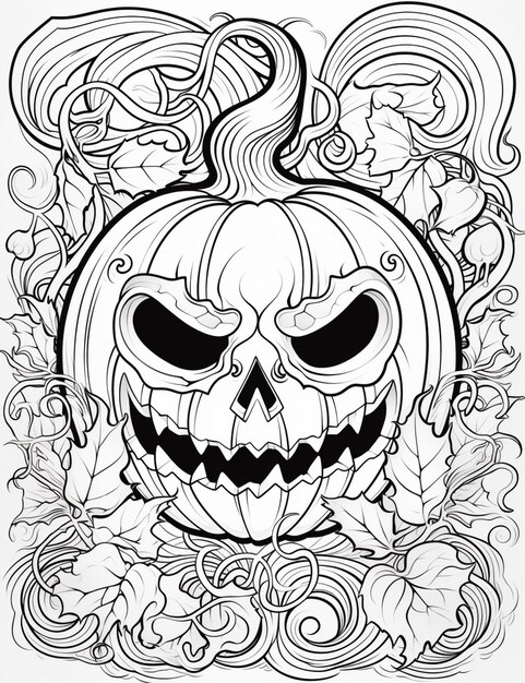 Premium ai image a coloring page with a pumpkin with a scary face generative ai
