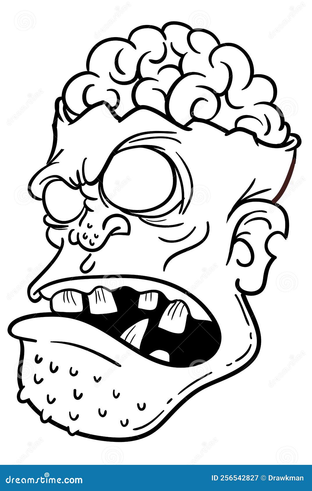 Cartoon funny green zombie character design with scary face expression halloween vector illustration isolated on white party stock vector