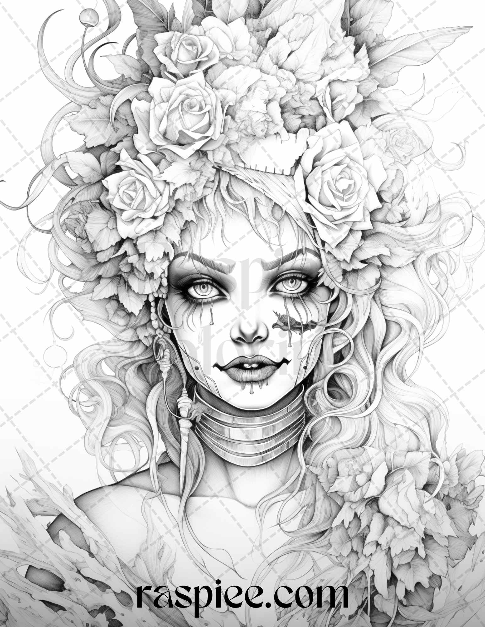 Scary clown girls grayscale coloring pages printable for adults pd â coloring