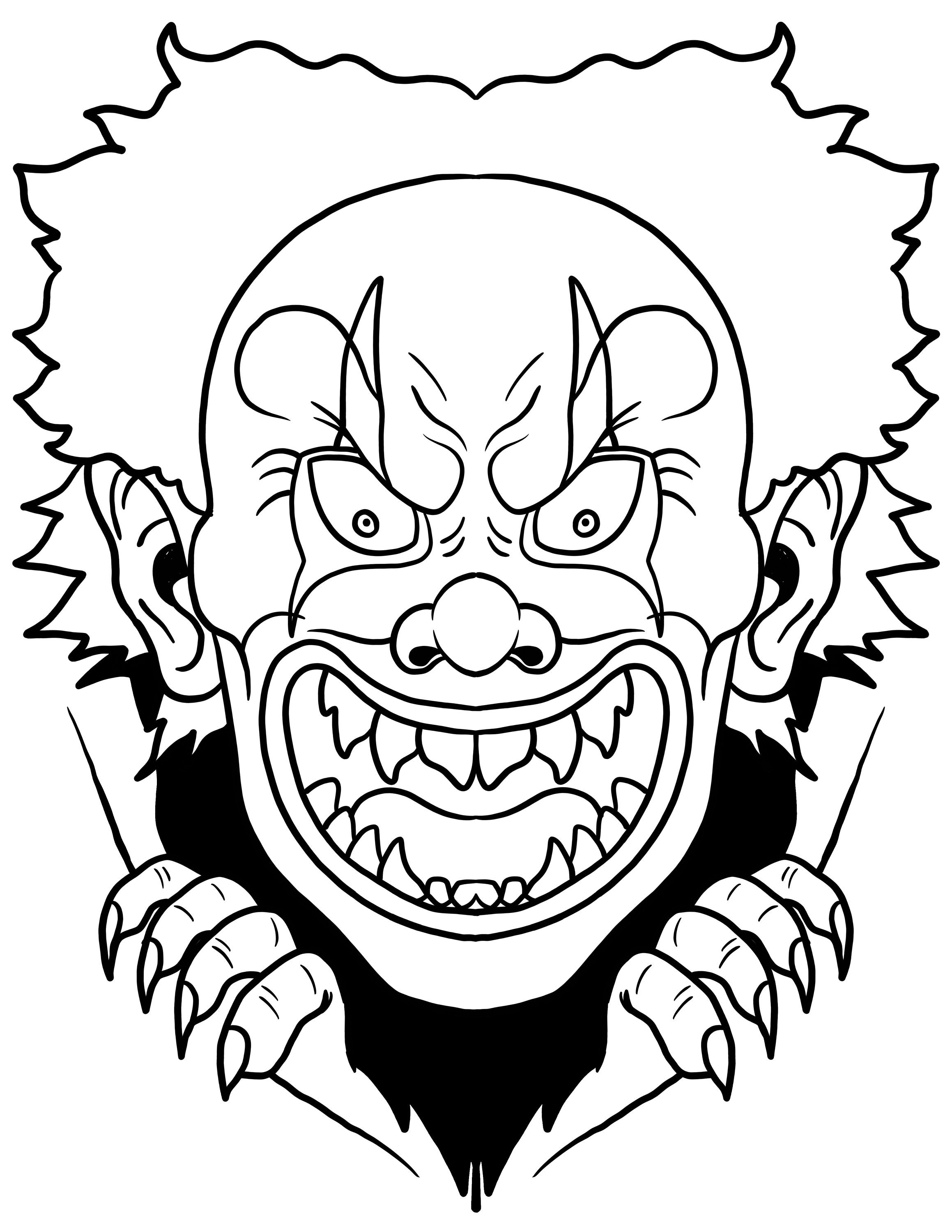 Printable clown tearing through picture digital download scary clown coloring page