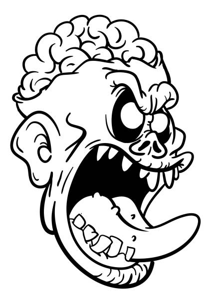 Cartoon funny green zombie character design with scary face expression halloween vector illustration isolated on white party poster or package design stock illustration