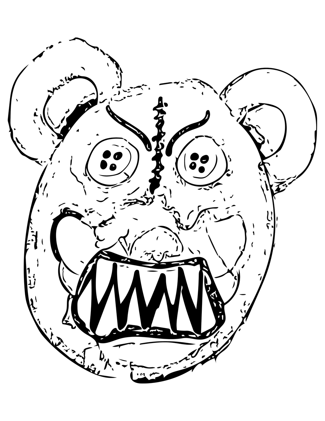 Scary teddy bear face for halloween coloring page â dark whimsical art