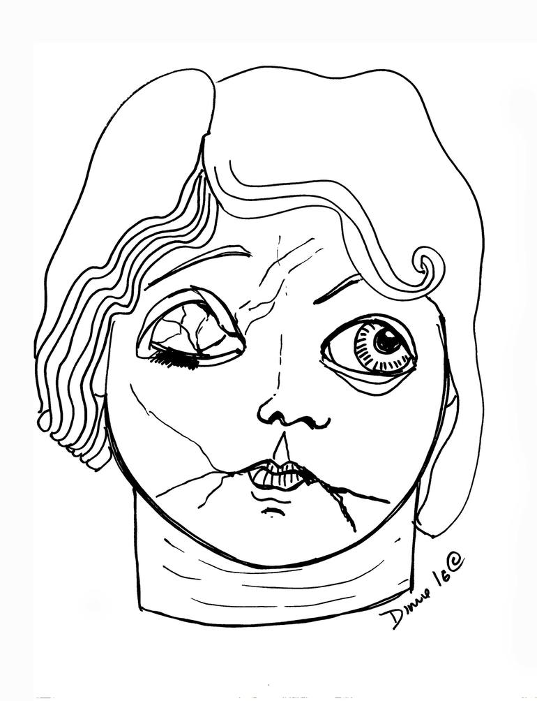 Haunted creepy doll head scary halloween coloring book drawing by grace divine saatchi art