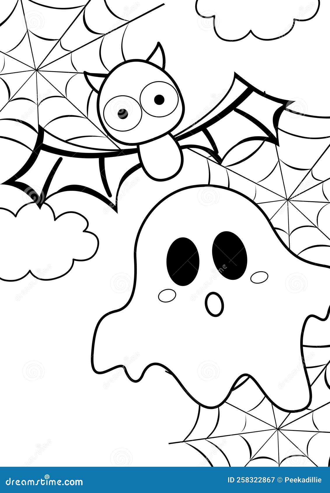 Halloween horror ghost and bat animal coloring pages a for kids and adult stock illustration