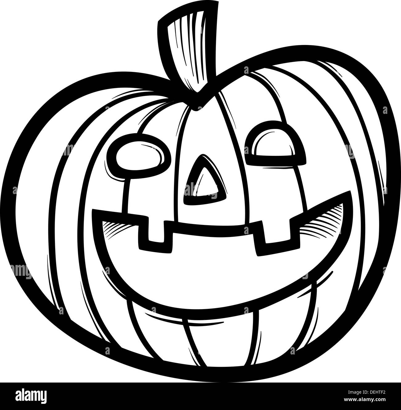 Black and white cartoon illustration of spooky halloween pumpkin clip art for coloring book stock photo