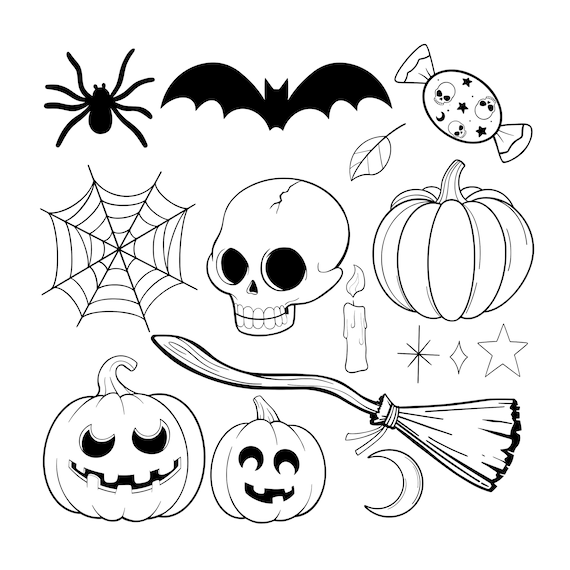 Cute halloween character bundlecolor pagehalloween bundle svghalloween cut filehalloween cricutcute halloween clip artprintable png