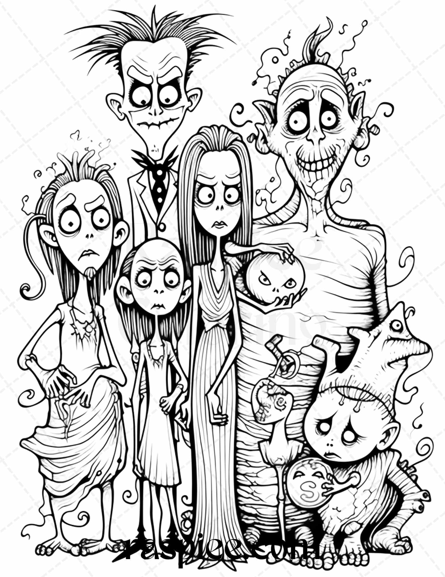 Monster family grayscale coloring pages printable for adults