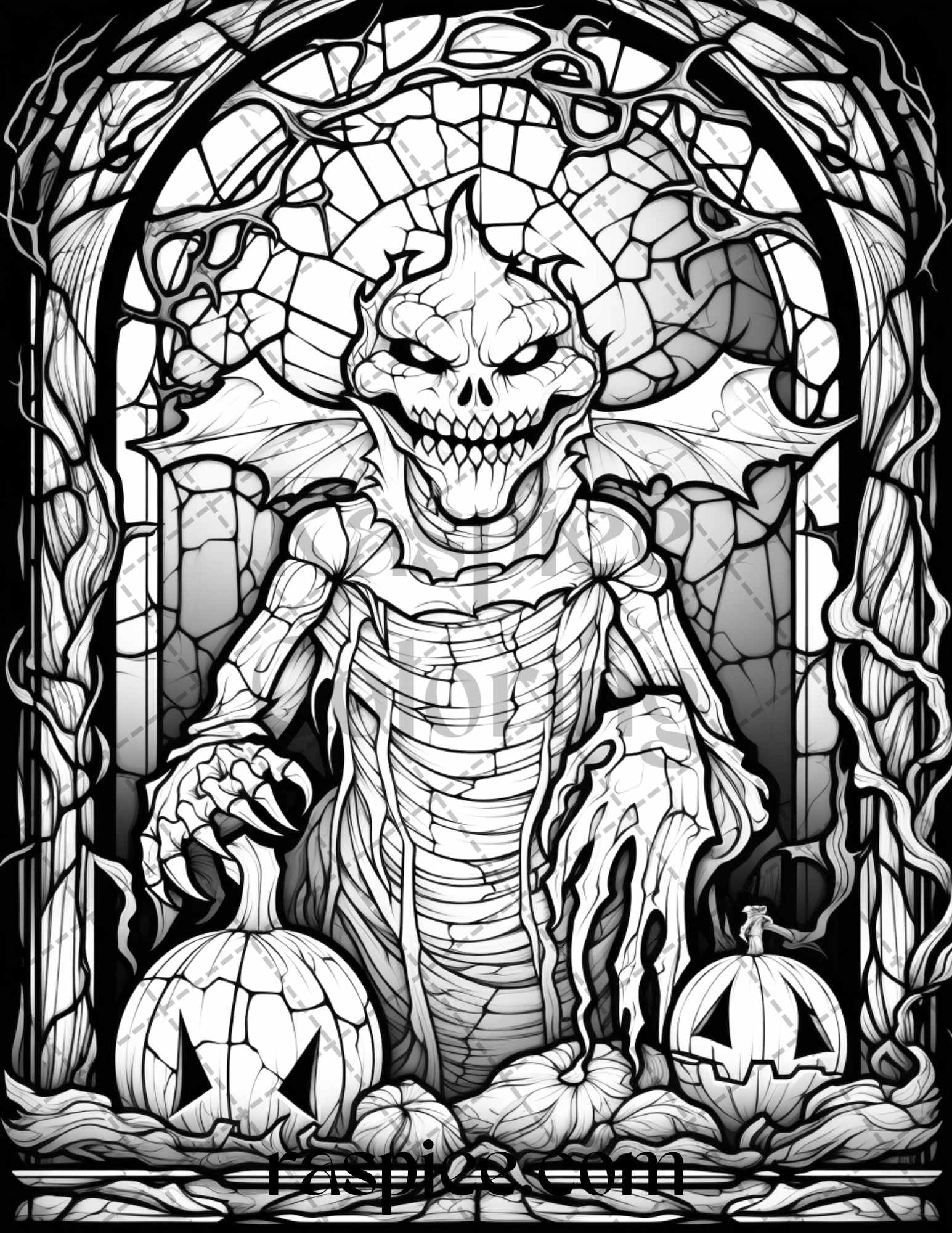 Halloween stained glass grayscale coloring pages printable for adul â coloring