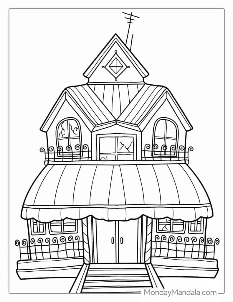 Haunted house coloring pages free pdf printables