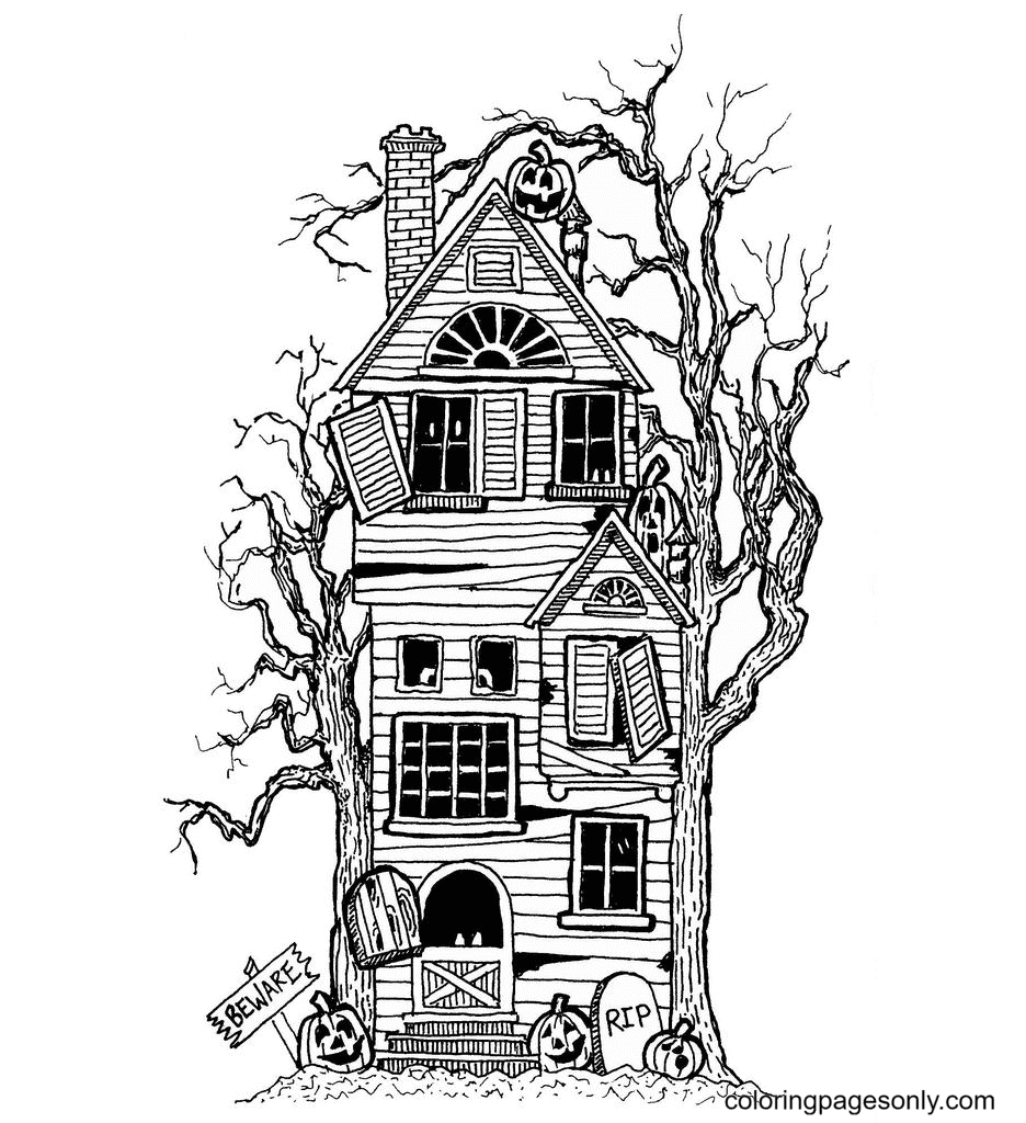 Haunted house coloring pages printable for free download