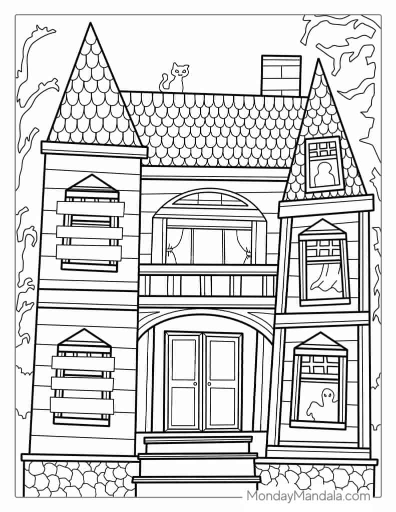 Haunted house coloring pages free pdf printables