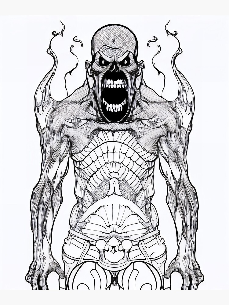 Horror monster adult coloring book page for meditation relax mindfulness sticker for sale by ulfrgutheitrir