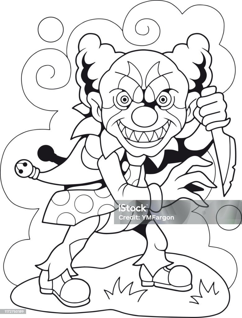 Scary clown monster coloring book funny illustration stock illustration