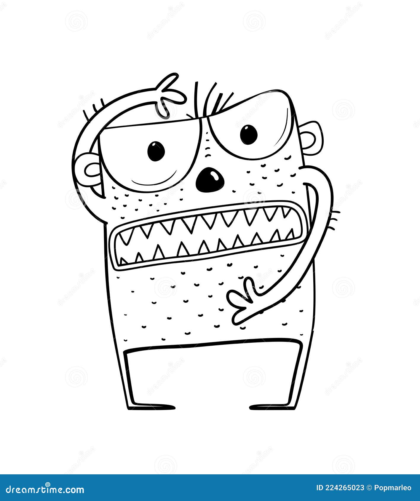 Alien angry scary monster coloring book page stock vector