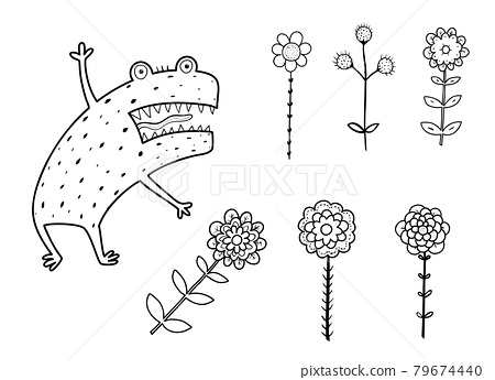 Funny angry scary monster coloring book page