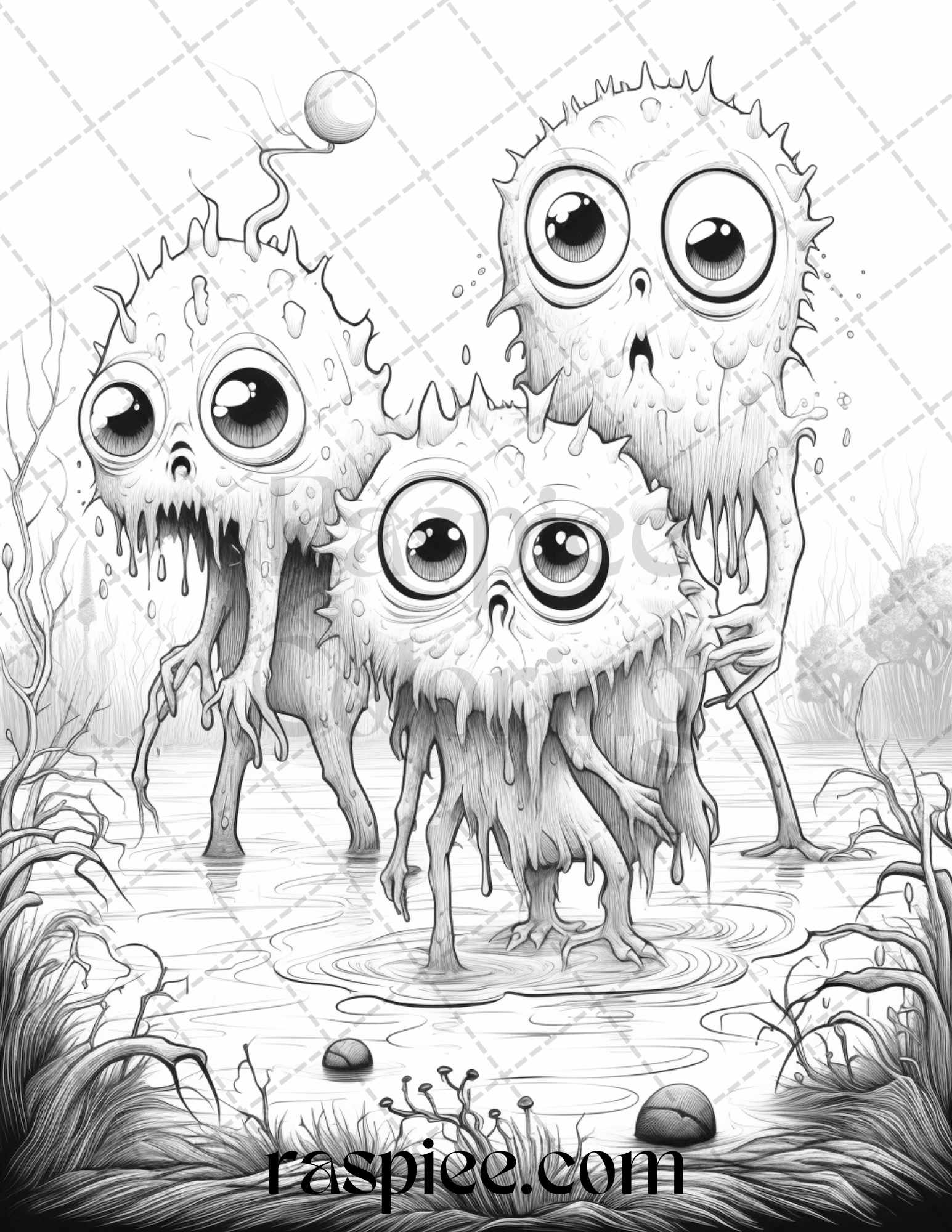 Halloween creepy kawaii grayscale coloring pages for adults and kid â coloring