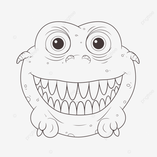 Scary monster coloring page with big teeth and mouth outline sketch drawing vector monster drawing car drawing wing drawing png and vector with transparent background for free download
