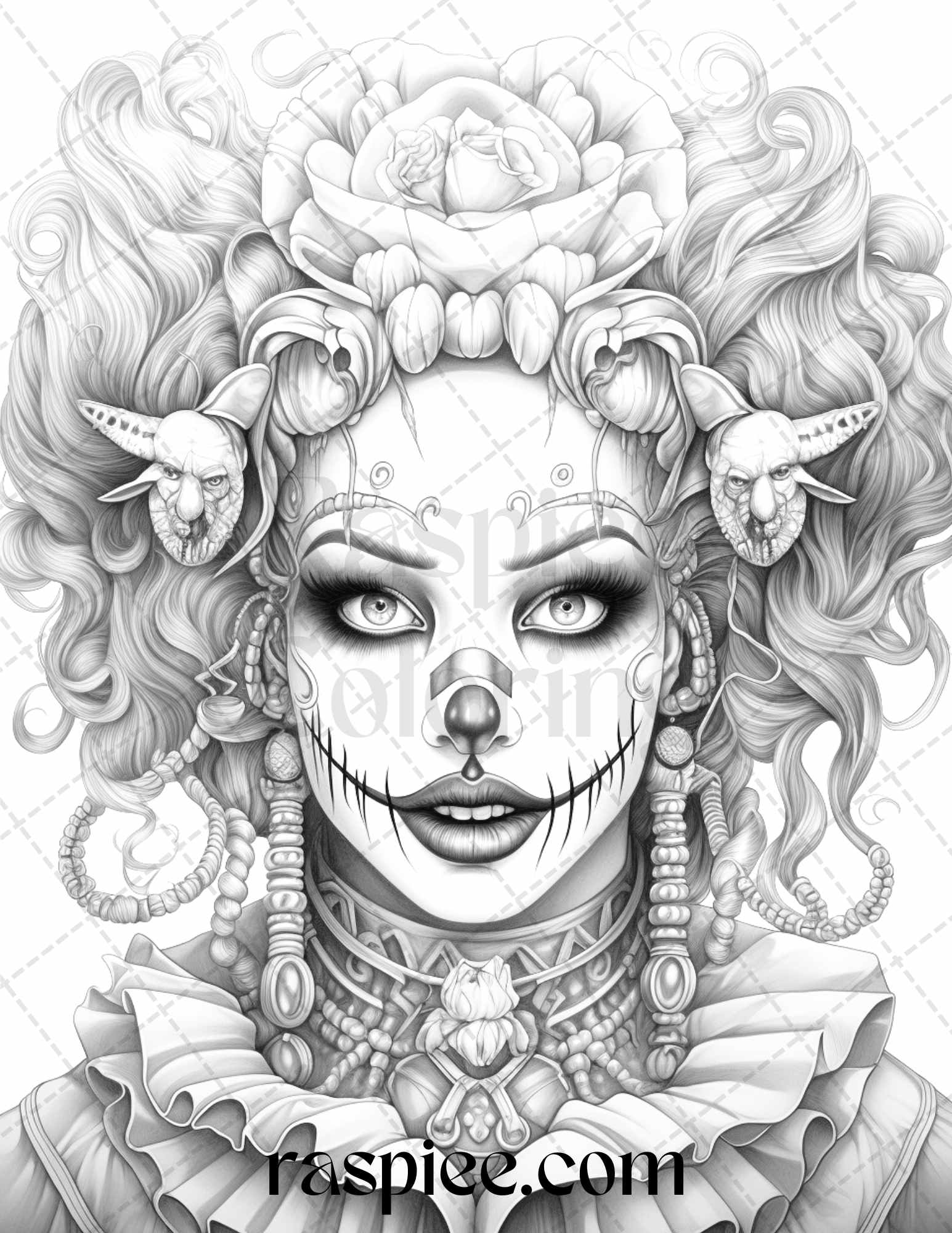 Scary clown girls grayscale coloring pages printable for adults pd â coloring