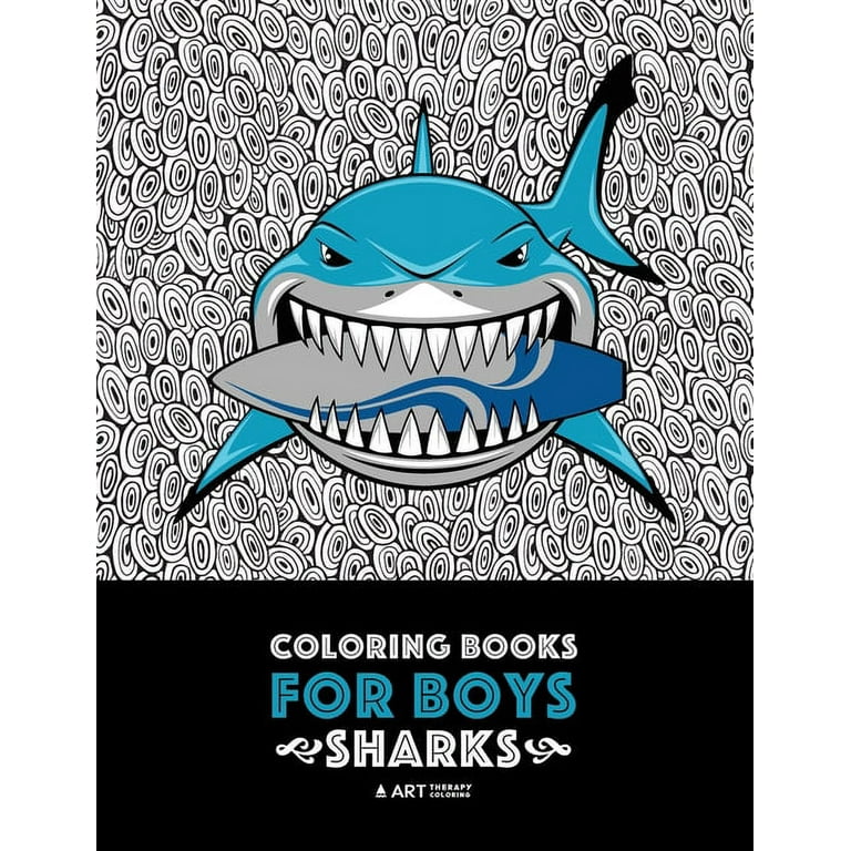 Coloring books for boys sharks advanced coloring pages for tweens older kids boys geometric designs patterns underwater ocean theme surfing sharks pirate sharks sports sharks scary sharks