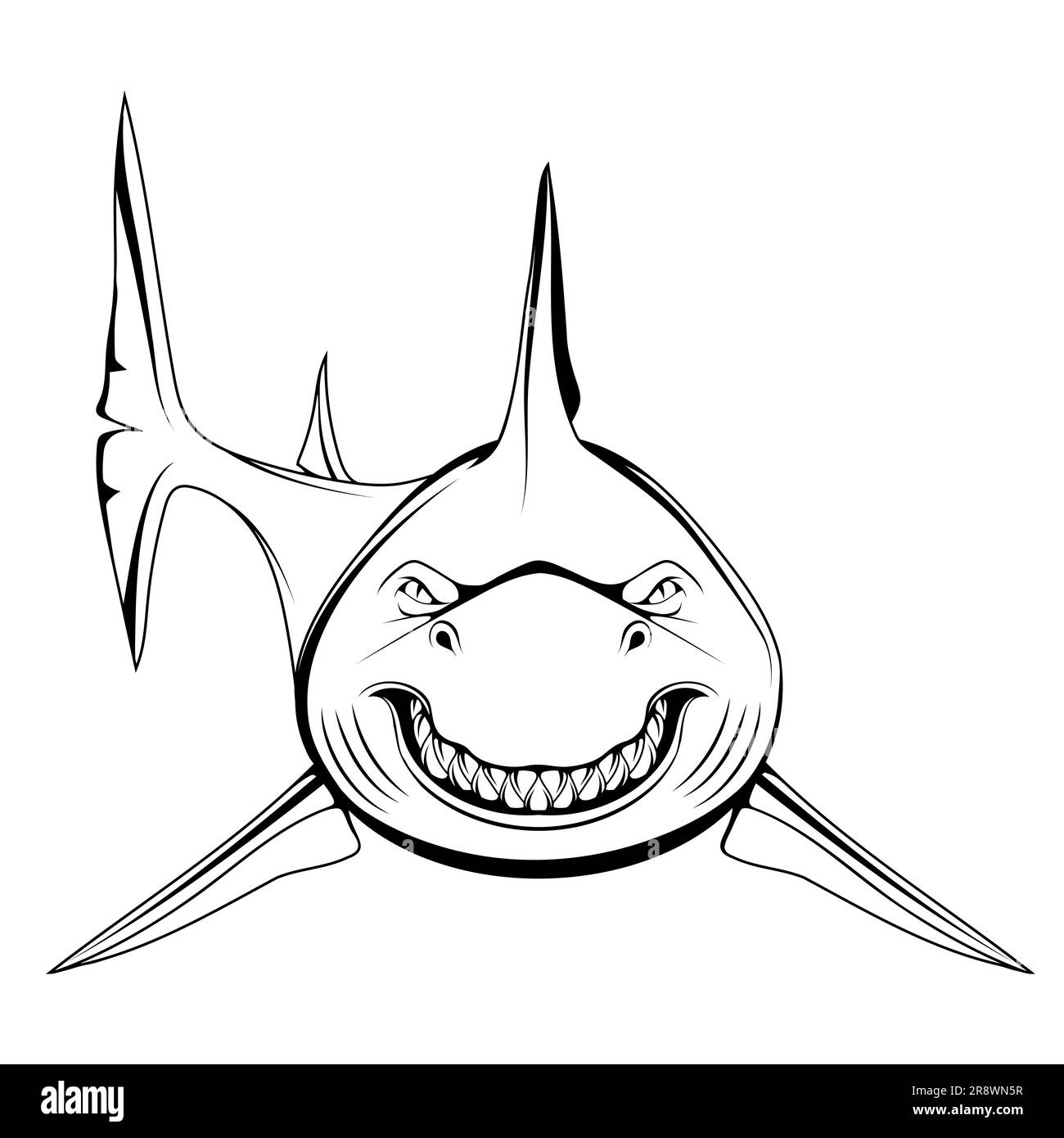 White shark vector illustration of a sketch largest predatory fish angry scary smile and teeth stock vector image art