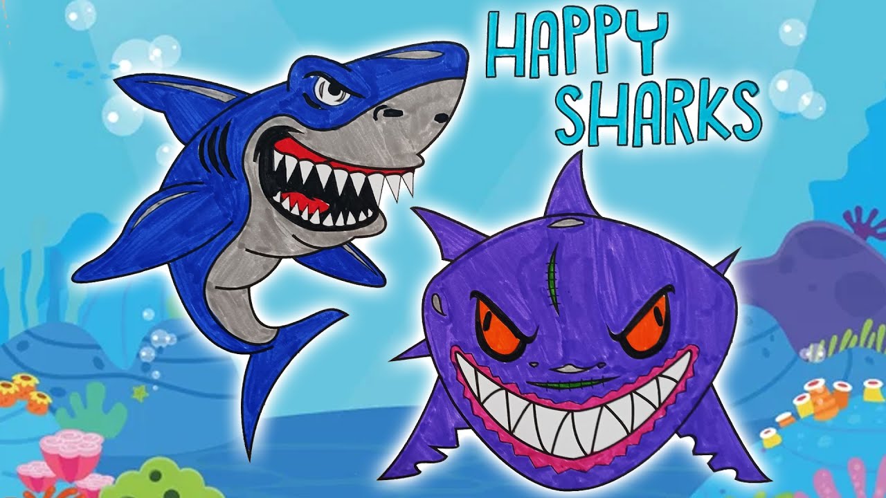 Happy flying shark drawing and coloring pages how to draw and color happy flying shark
