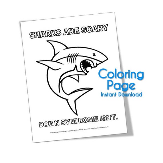 Coloring page for down syndrome awareness sharks are scary down syndrome isnt instant download