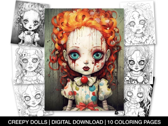 Halloween creepy dolls coloring page for adults printable creepy coloring sheets halloween coloring pages instant download creepy dolls download now