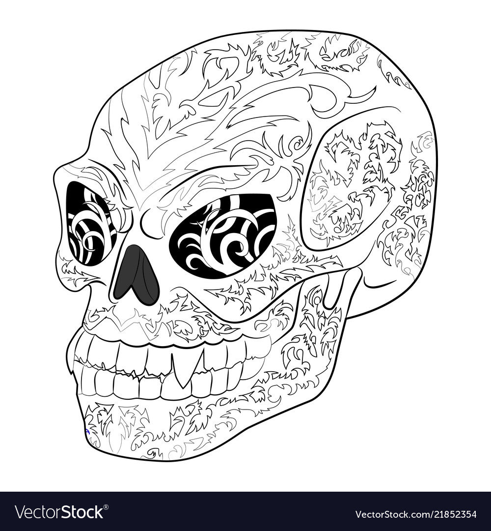Antistress coloring page with halloween evil skull