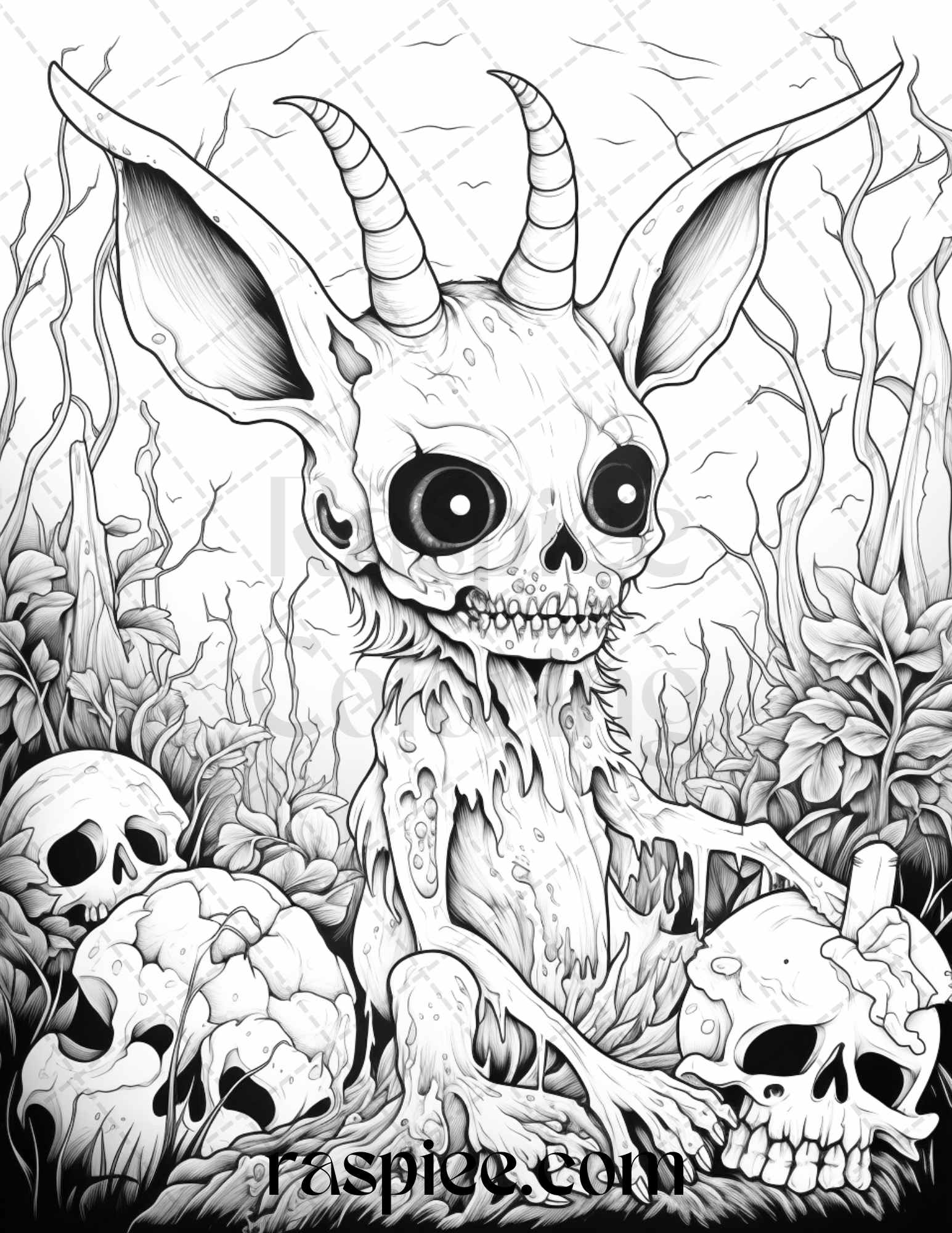 Halloween scary animals grayscale coloring pages printable for adul â coloring