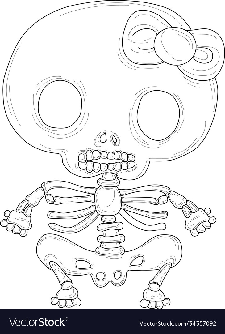Spooky halloween skeleton with bow template vector image