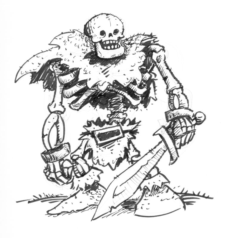Inktober scary skeleton barbarian by gsilverfish on