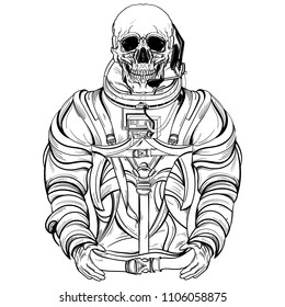 Hand drawn illustration skeleton astronaut spacesuit stock vector royalty free