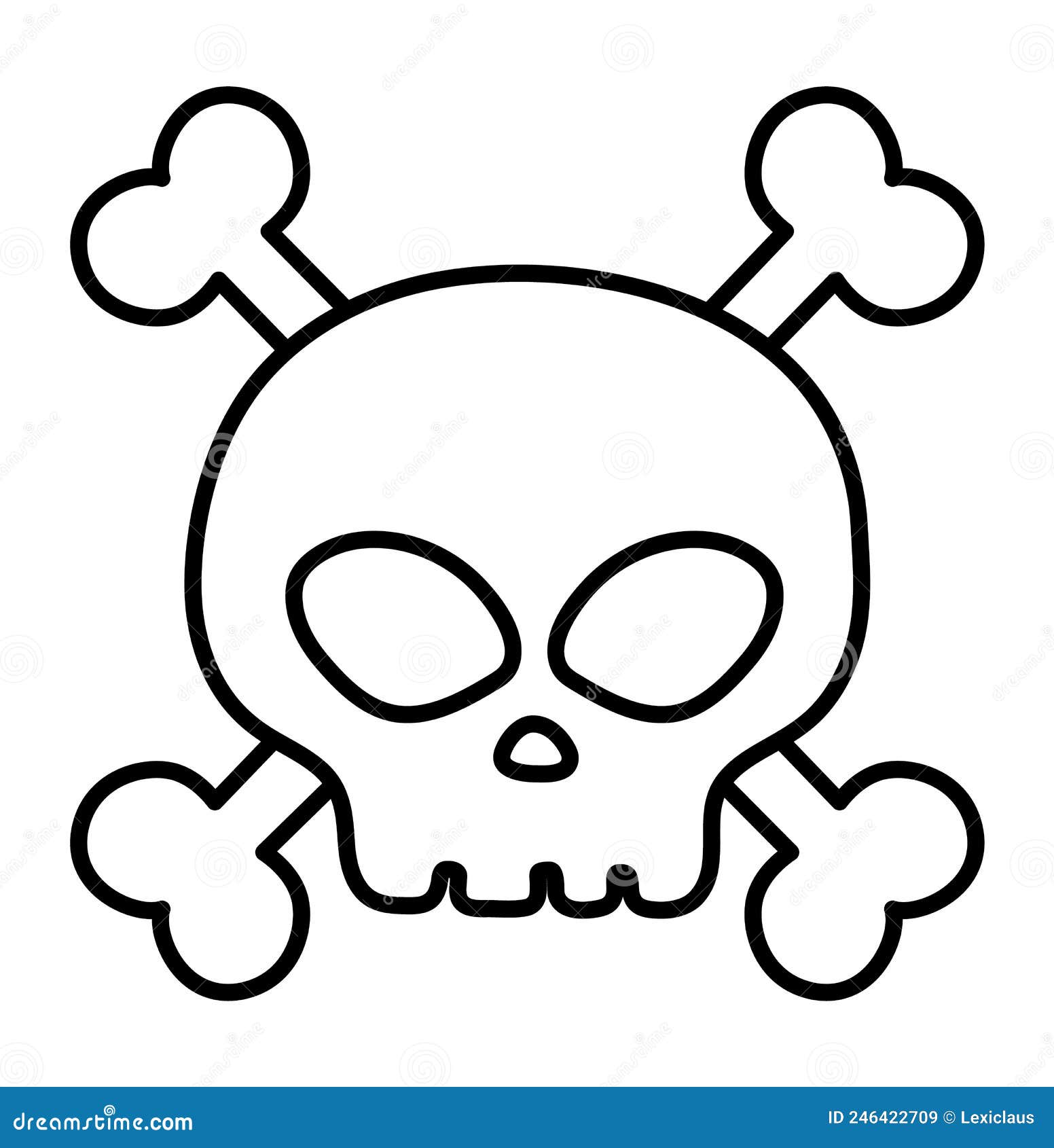 Black and white human skull and crossed bones icon vector line skeleton coloring page stock vector