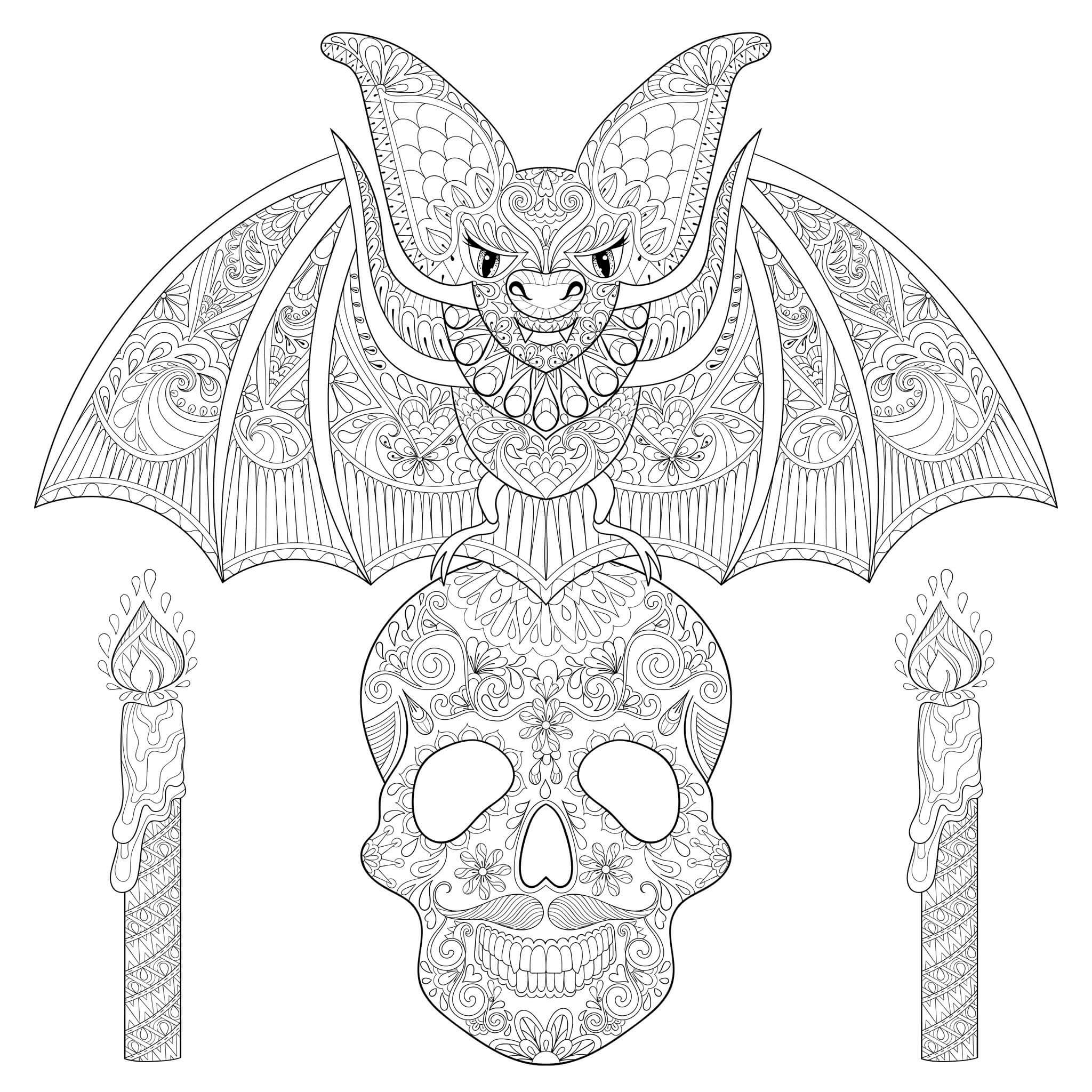 Scary skull mandala coloring page