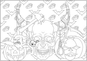 Skull coloring pages for adults kids