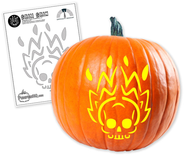 Flaming skull pumpkin carving stencil