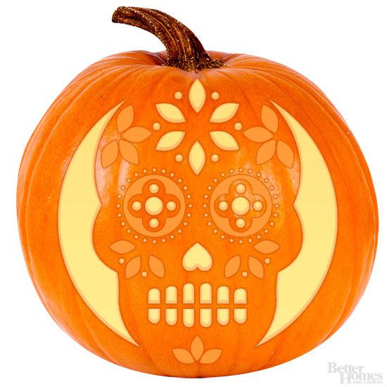 How to carve a sugar skull pumpkin stencil
