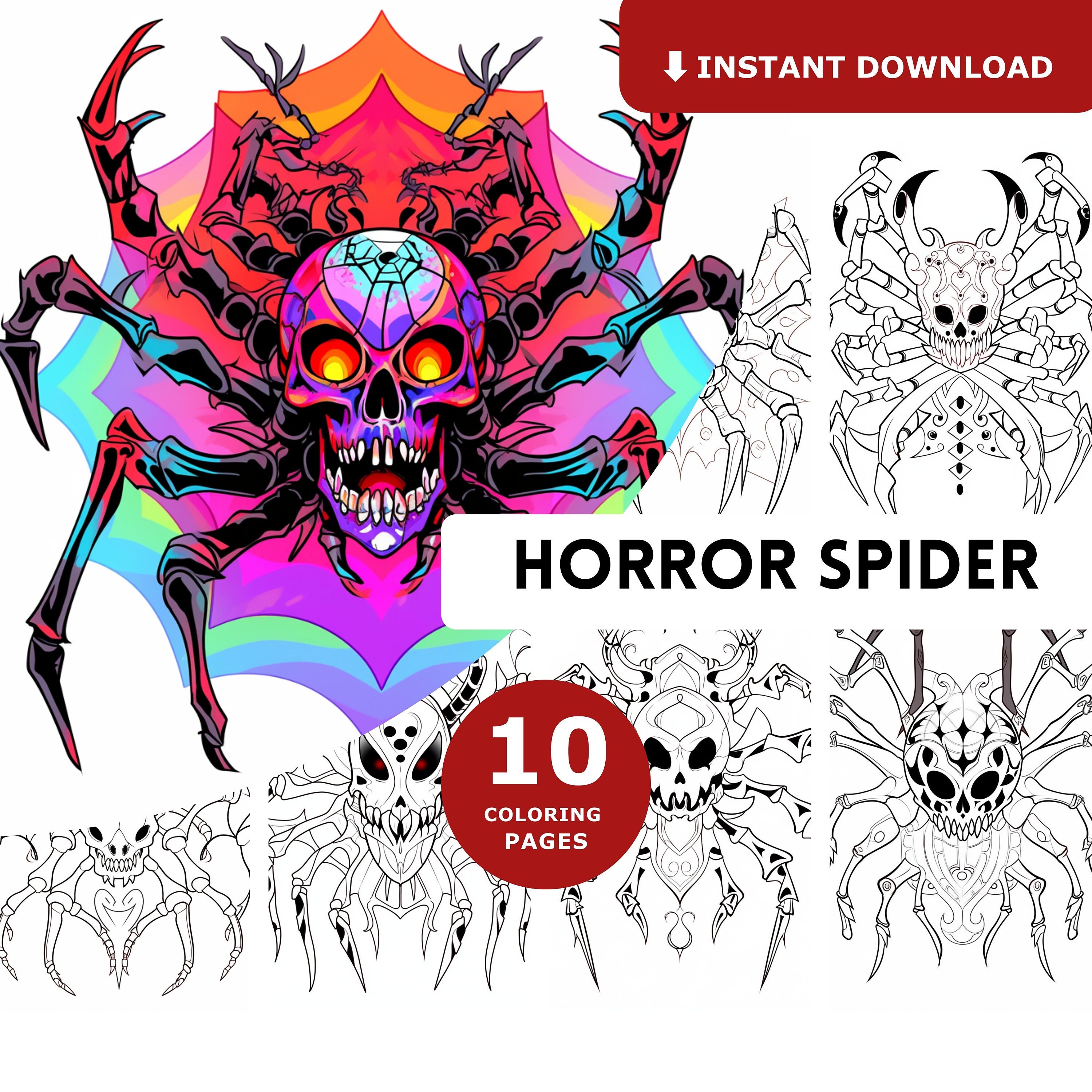 Halloween coloring pages fantasy spooky spider grayscale illustration stress relief