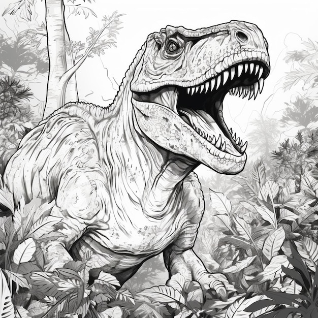 Premium ai image coloring page for adults with scary dinosaur