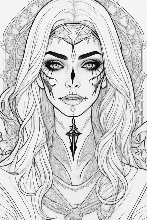 Beautiful dark vampire coloring page with bold lines
