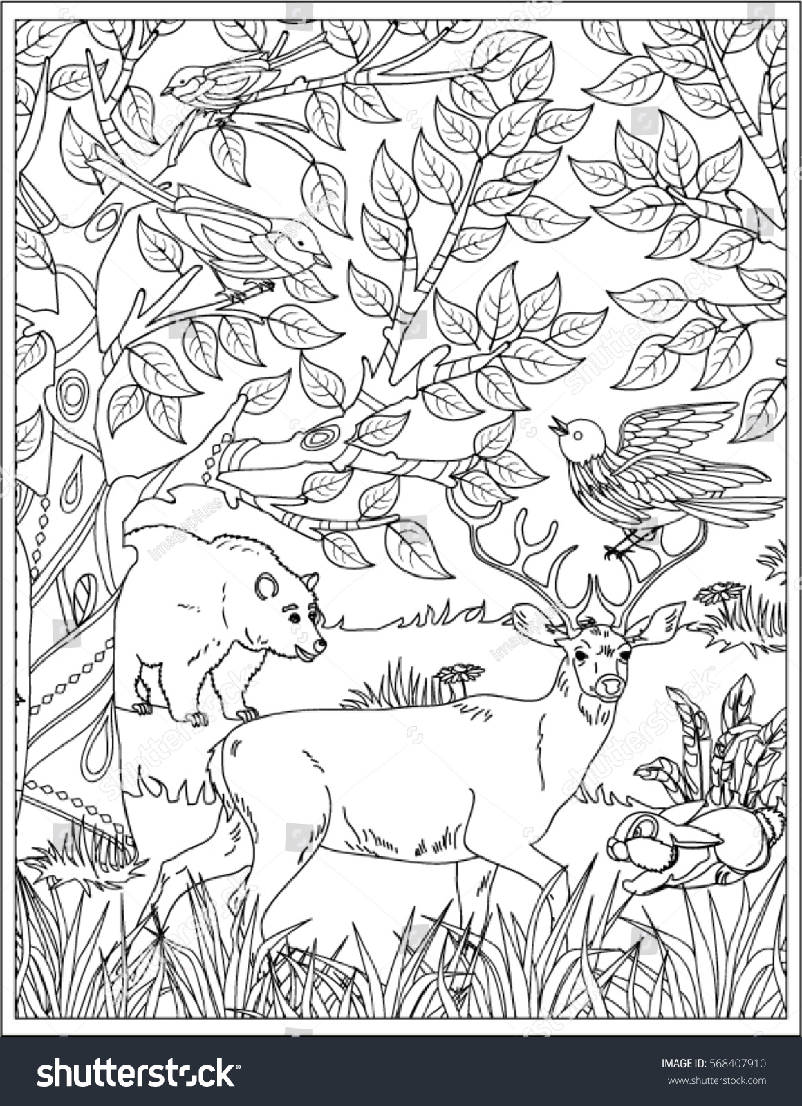 Nature scene coloring page stock vector royalty free