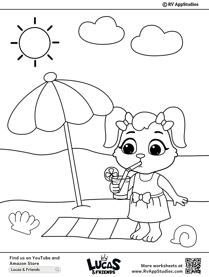 Beach scene coloring page free printables