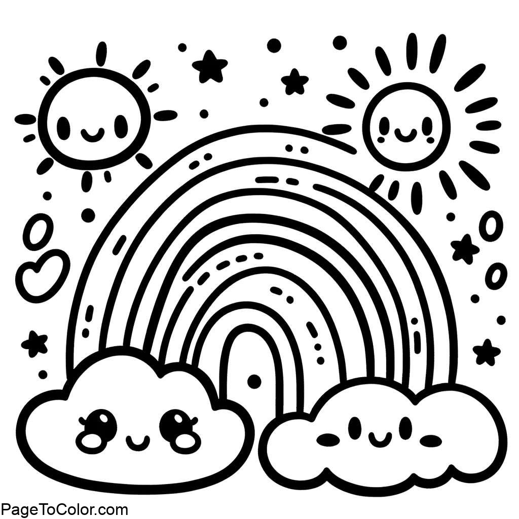 Rainbow coloring page whimsical rainbow scene