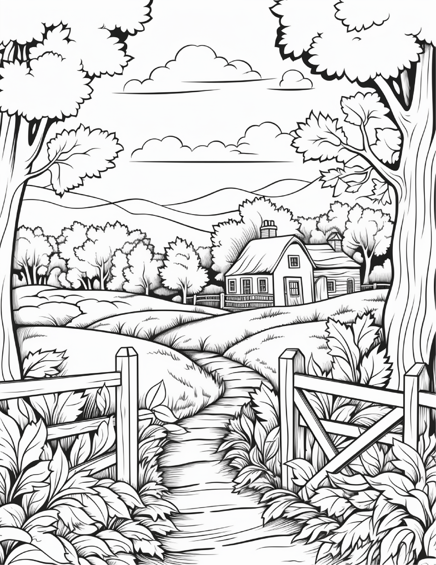 Autumn scenery adult coloring pages