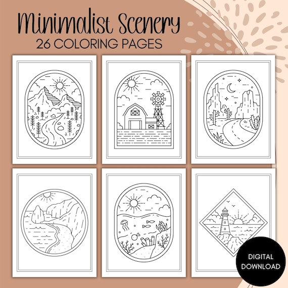 Minimalist scenery coloring pages for adults printable coloring book boho coloring pages adult coloring book printable