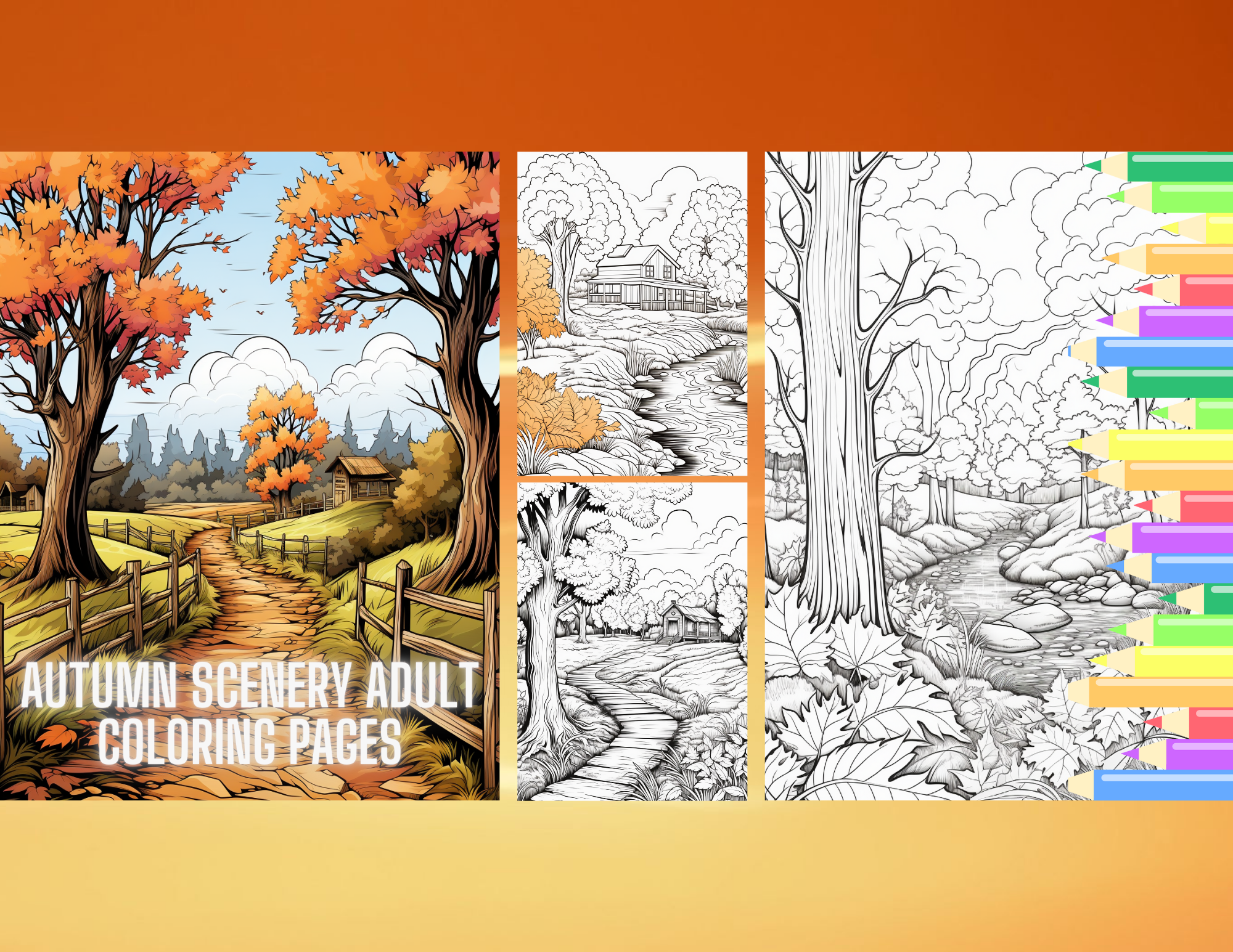 Autumn scenery adult coloring pages
