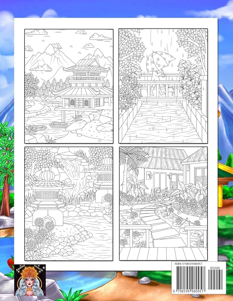 Zen scenery adult coloring book featuring calm and cozy landscapes and beautiful garden flowers coloring pages for adults relaxation victoria damita books
