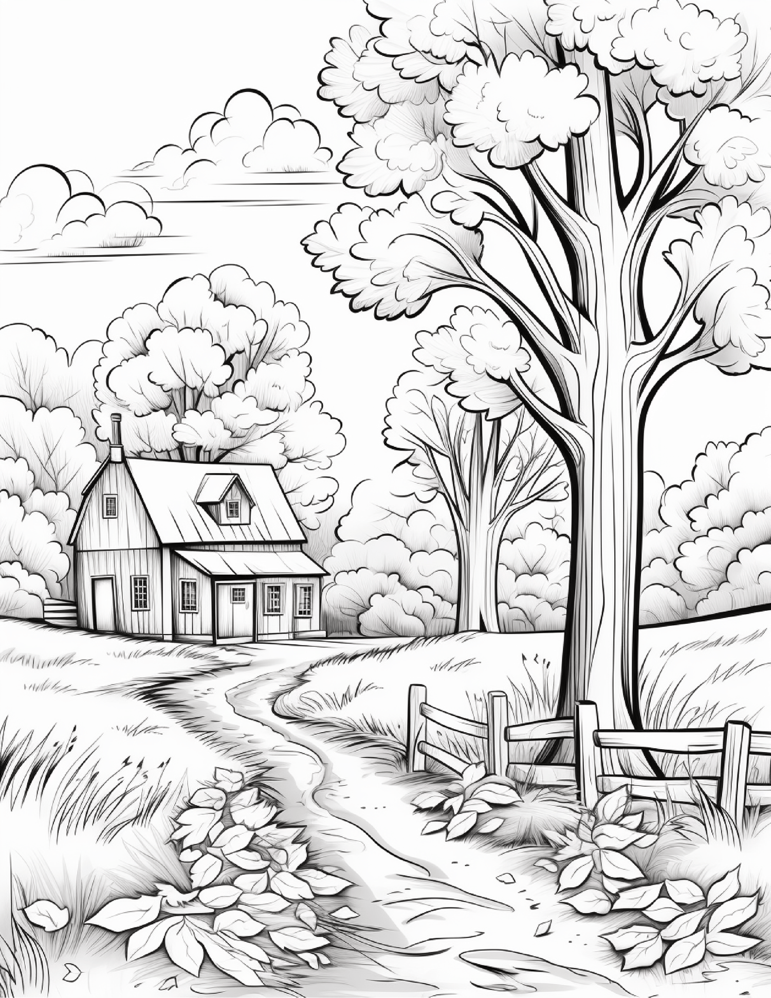 Autumn scenery adult coloring pages